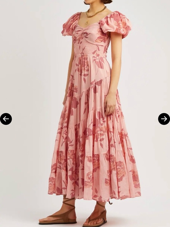 Free People Dresses & Skirts - Free People Pink Floral Puff Sleeve Maxi Dress - Size XL